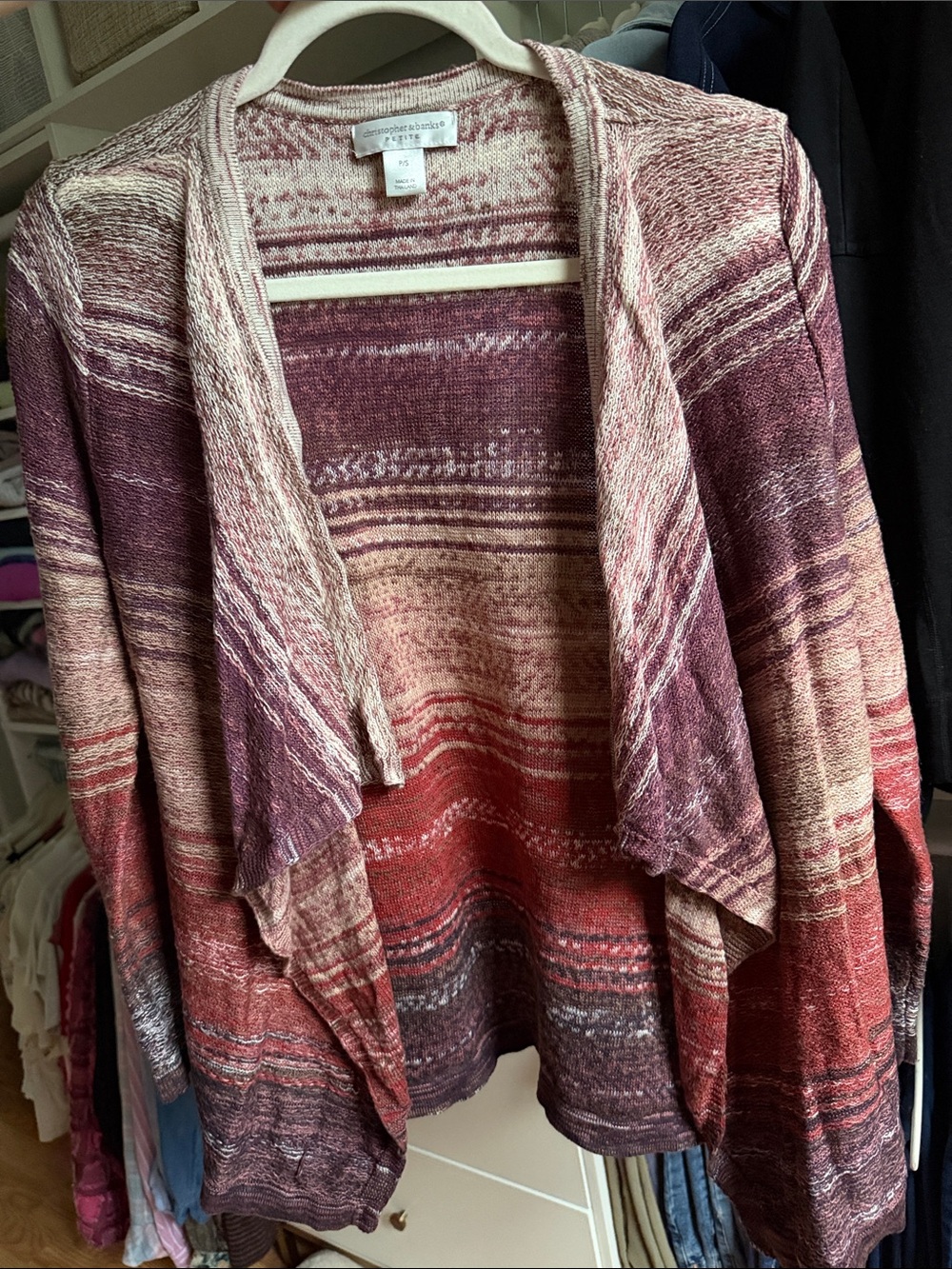 Christopher & Banks Marled Ombre Draped Cardigan in pink and purple